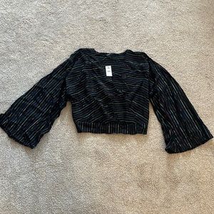 Express bell sleeve semi cropped striped blouse